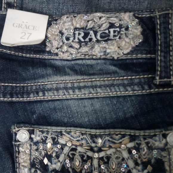 Grace in LA NWT Women's Jeans 27 Embellished Shimmer Fade Boot Cut - Picture 7 of 7